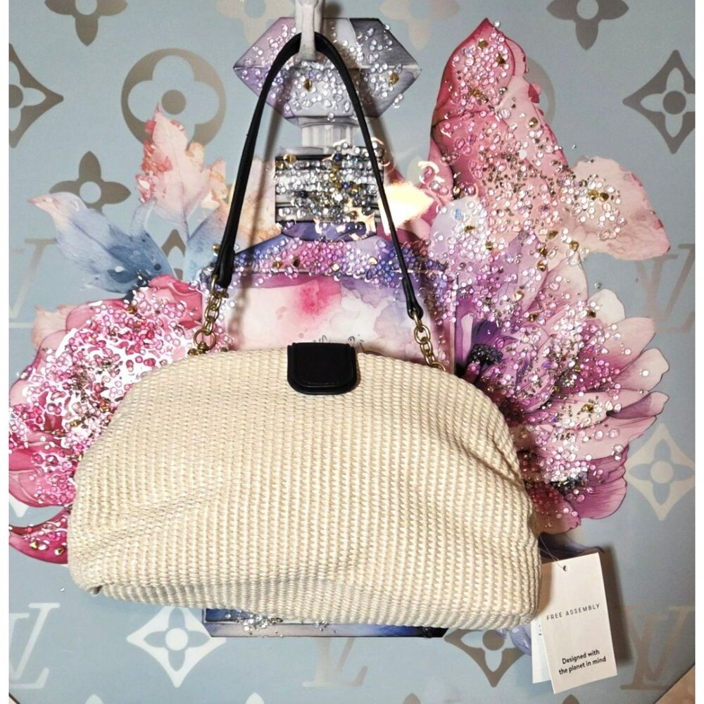 Free Assembly Woven Shoulder Bag – Natural & Black – NWT